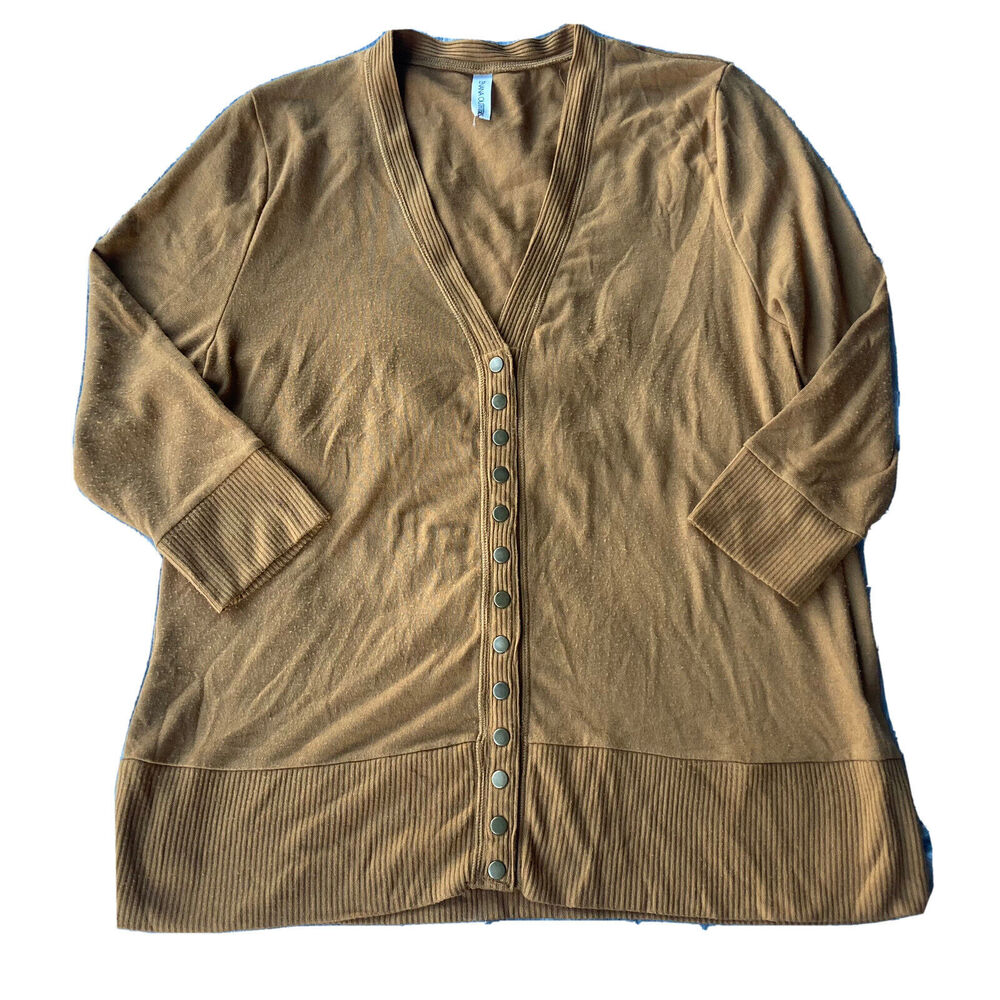 Zenana Outfitters Cardigan Sz 1X V Neck Long Sleeve Ribbed Buttons Mustard Fall